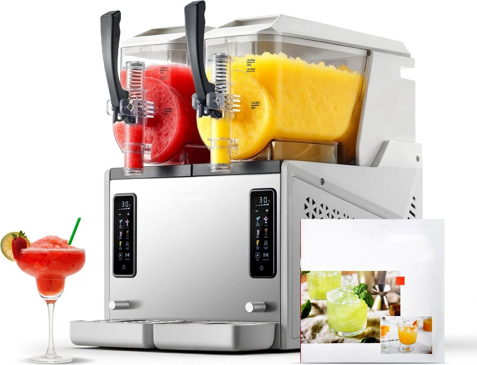 Slushmaschine - 2-Tank Slush-Eisbereiter - Zwei 3-l-Tanks - Leistung 450 W - Selbstkühlend (ohne Eis) - Selbstreinigung - Für Frozen Margaritas, Granita & Milchshakes