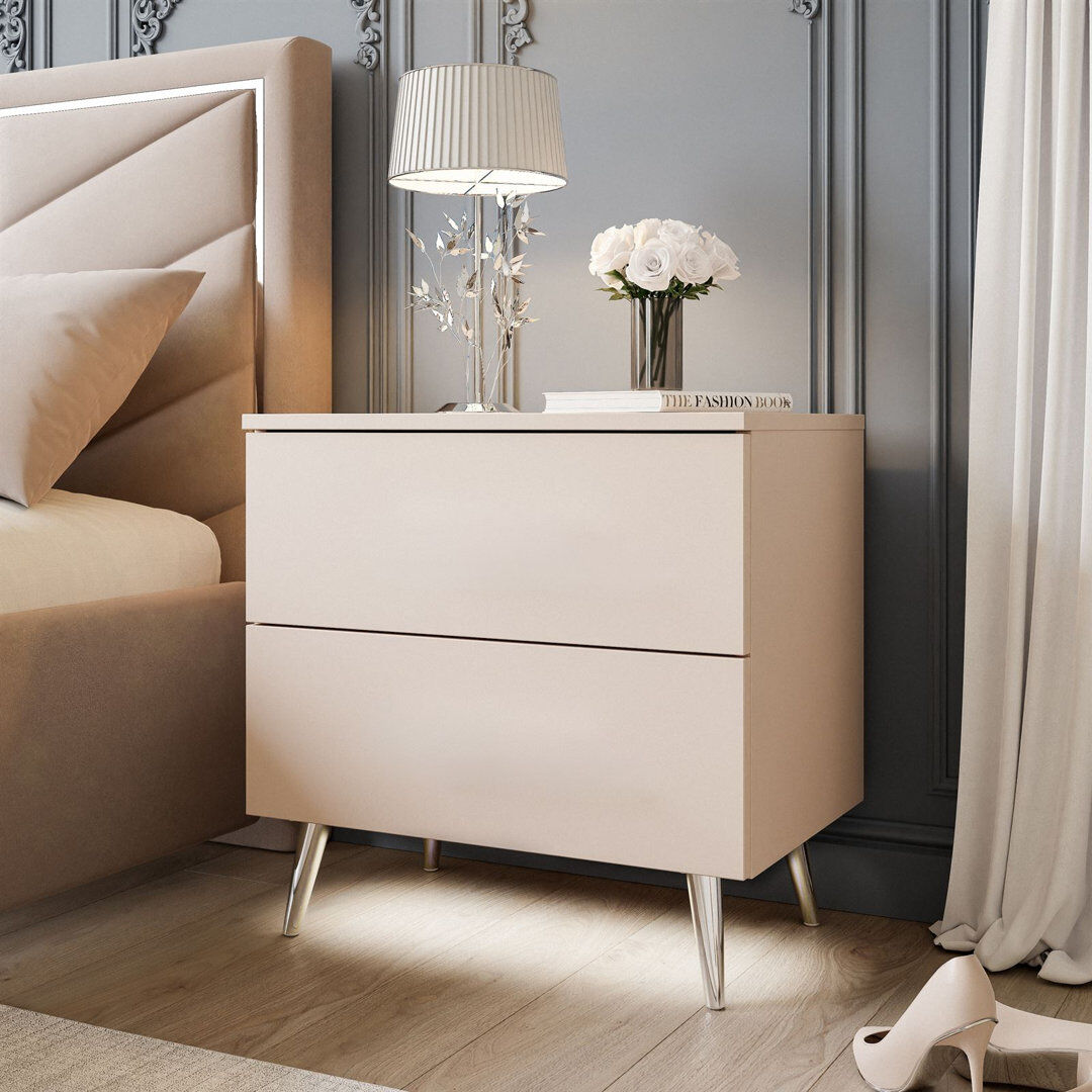 George Oliver Nassawadox 55cm W Metal Bedside Table Cashmere/silver 55cm H X 55cm W X 37cm D