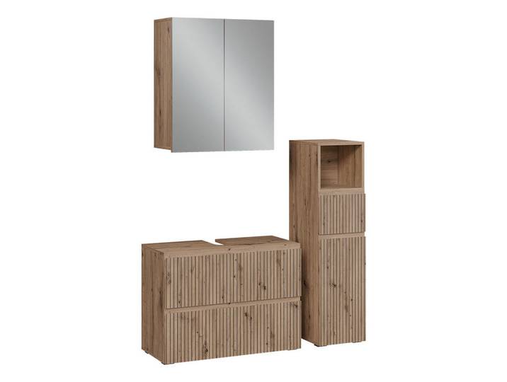 Vicco Badmöbel-Set Takumi, Artisan-Eiche, 3-teilig, Eiche Artisan, Holzwerkstoff, nicht einzeln stellbar,Rechteckig, 80x58x35 cm, Badezimmer, Badmöbelsets & -serien, Badmöbelset