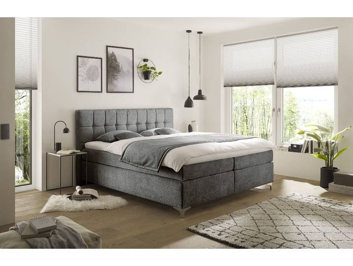 Boxspringbett HAPO Neyla erhältlich in den Breiten 100, 160, 180 & 200cm , grau (anthrazit), B:191cm L:200cm, Komplettbetten, Boxspringbett, in verschiedenen Matratzenqualitäten, Härtegraden und Farben verfügbar