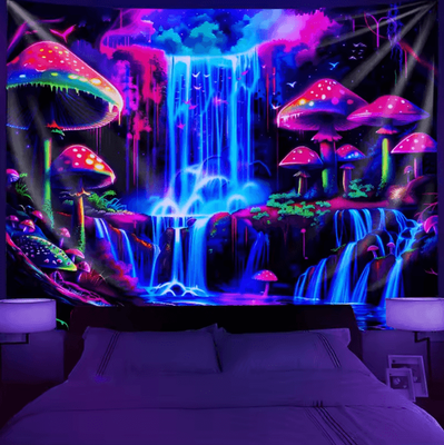 Inspire Curations Psychedelic Forest Waterfall Cyberpunk Tapestry Immersive Aesthetic Wall Decor bu 1 73x95cm 29x37inch