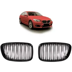 Doppelsteg Kühlergrill Schwarz GLANZ Performance passend für BMW 5er F07 GT 08-17