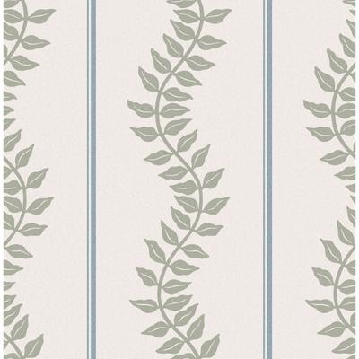 Graham & Brown Laurel Leaf Stripe Sky & Green Wallpaper