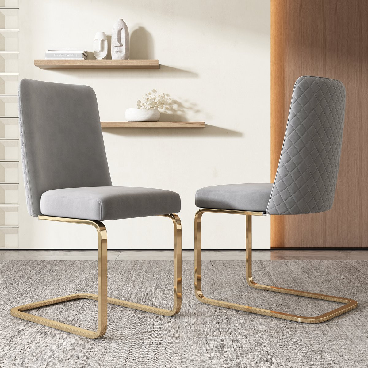 STILVORA Eetkamerstoel Luxe Diamant Design Set van 2 Fluweel Grijs