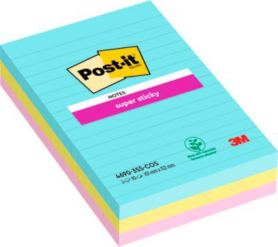 Post-it® Haftnotizen Super Sticky XL Notes Cosmic, 101 x 152 mm, farbig & liniert, 3 Blöcke á 90 Blatt