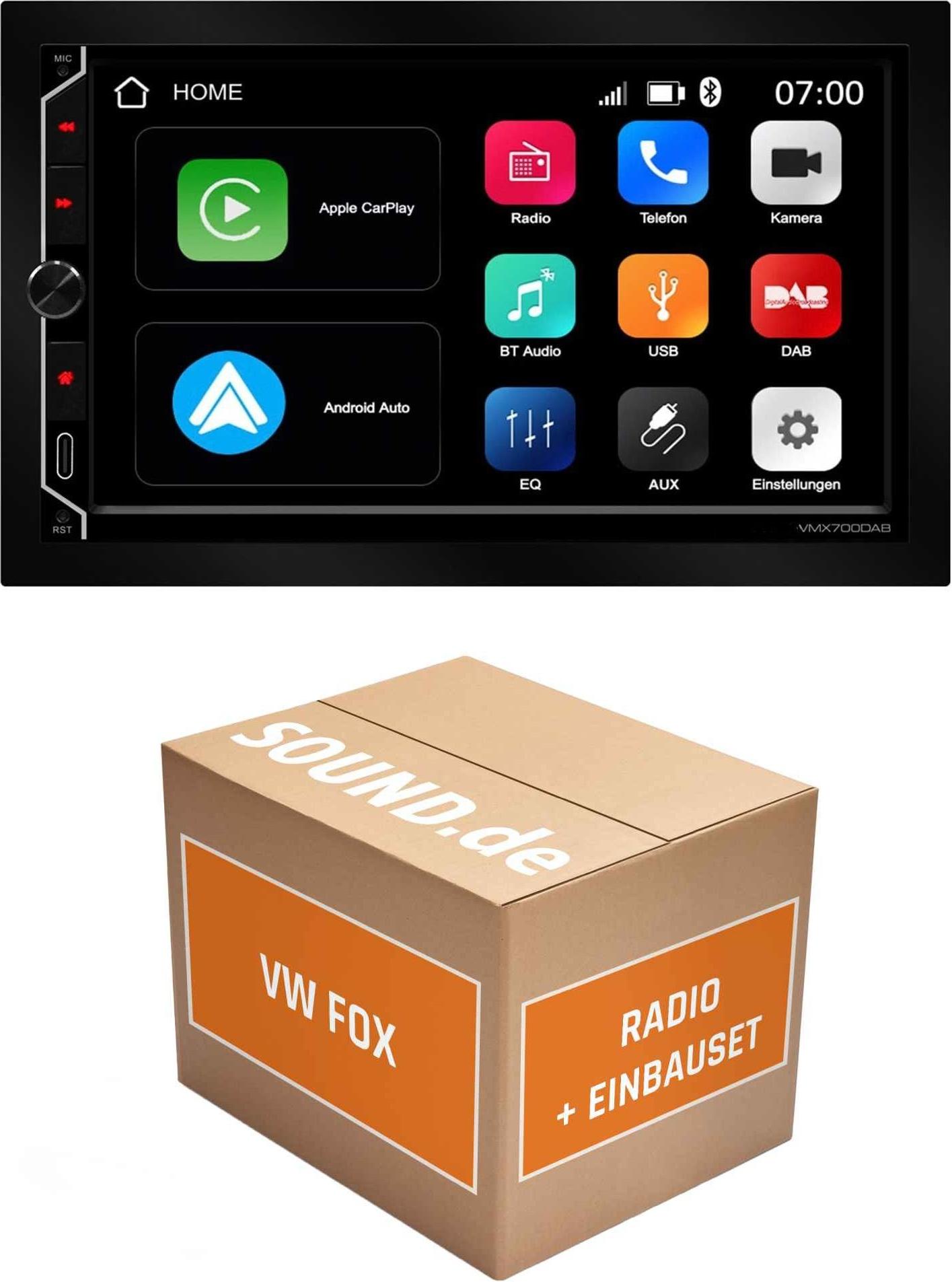 Autoradio Einbaupaket ESX VMX700DAB passend für VW Fox (Typ 5Z) | CarPlay Wireless Android Auto Wireless Bluetooth