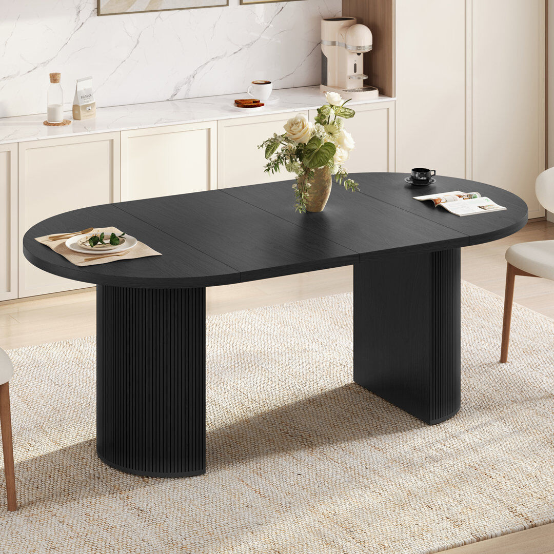 17 Stories Extendable Dining Table, Oval Kitchen Table For 2‑8 Diners Black