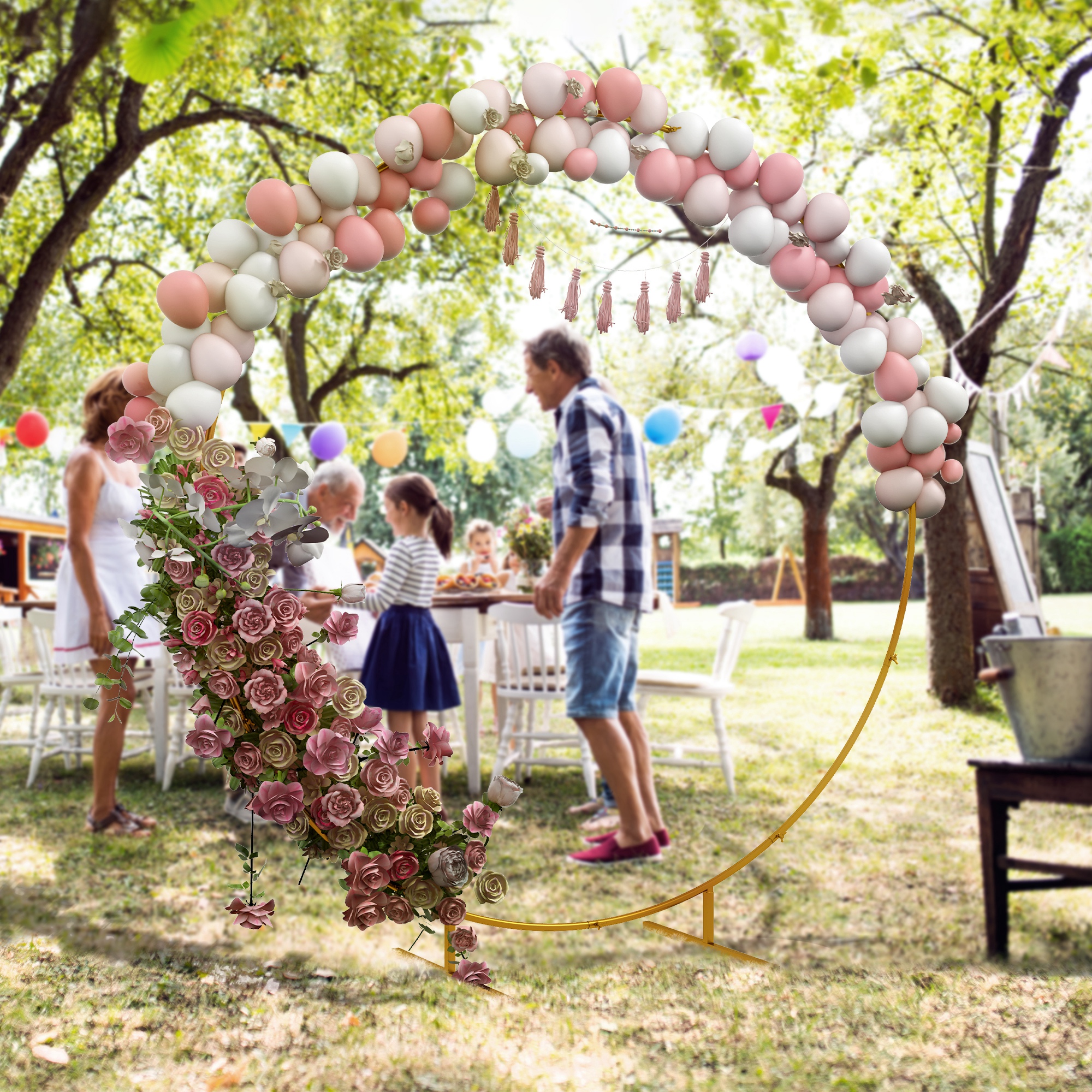 Outsunny Arco da Giardino in Acciaio, Archetto Nuziale Rotondo per Palloncini e Piante Rampicanti per Cerimonie, Compleanni ed Eventi, 222x60x224 cm, Oro   Aosom Italy