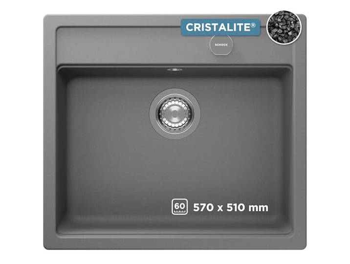 SCHOCK Küchenspüle Nemo N-100 in Croma I kompakte Granitspüle für 60 cm Unterschrank I robustes, pflegeleichtes Cristalite I geräumiges Becken für mehr Komfort I Design-Spüle mit Excenterbedienung