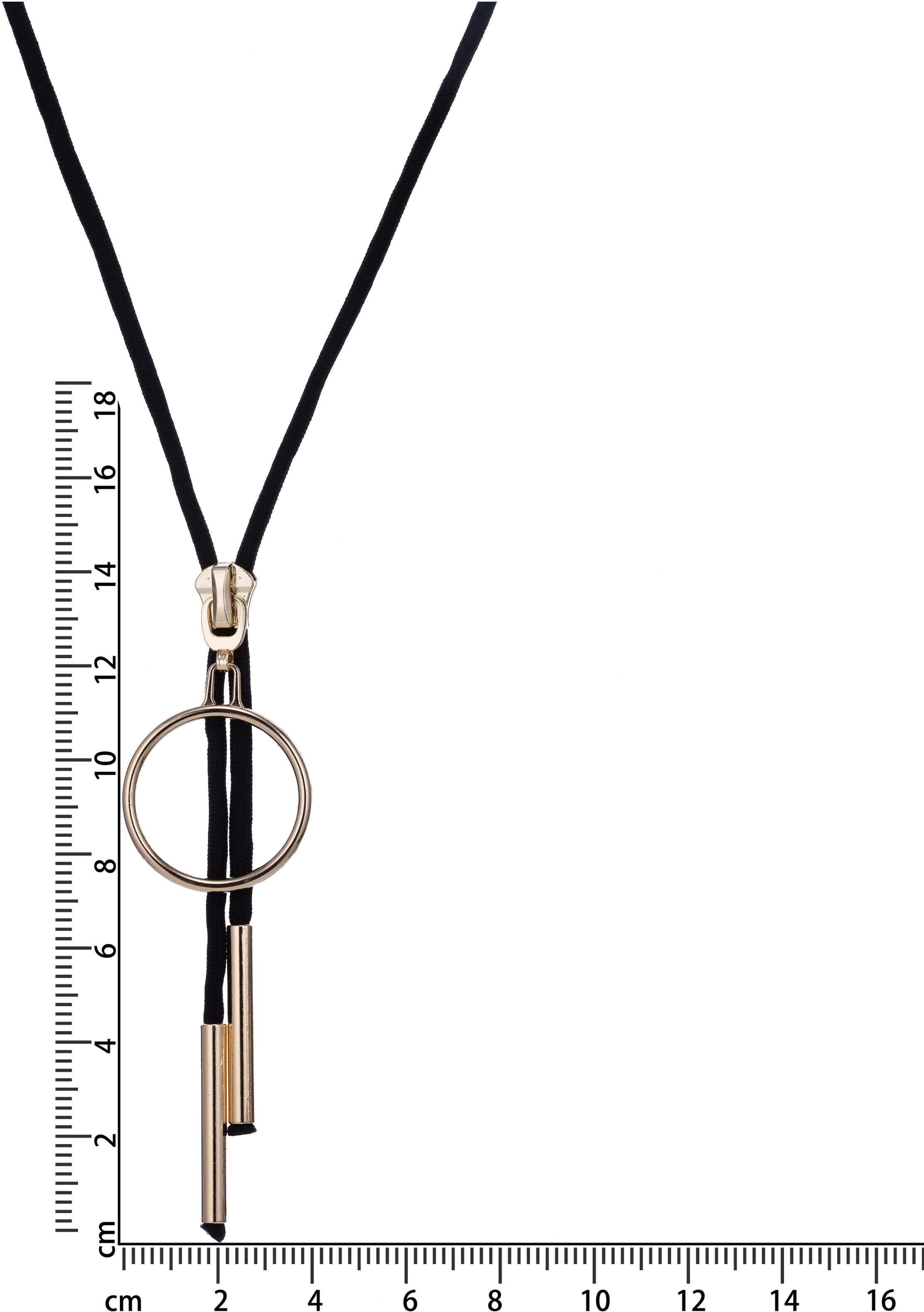 Kette mit Anhänger FIRETTI "in Reissverschluss-Optik", schwarz (gelbgoldfarben, schwarz), Halsketten, Damen, Materialmix Polyester, L: 106, Materialmix, Polyester, Kette mit Anhänger gelbgoldfarben, schwarz Materialmix Polyester, L: 106