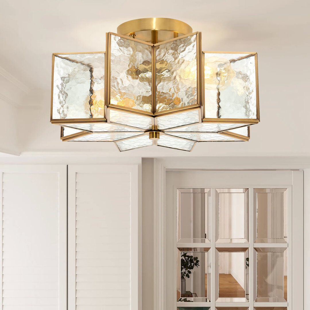 Ivy Bronx 2 - Light 41cm Unique/Statement Star Semi Flush Mount Light Brass Dust