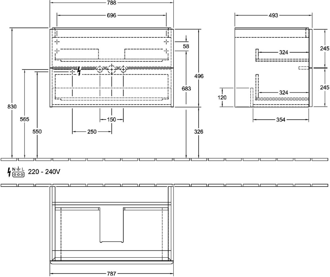 Villeroy & Boch Antao Waschbeckenunterschrank, 78,8 x 50,4 cm, 2 Auszüge, Fronten ohne Struktur