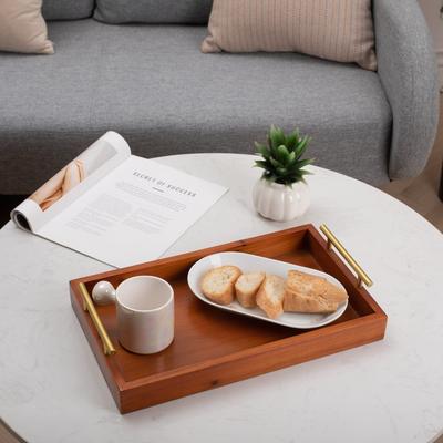 Cheungs Coran Wooden Rectangle Tray With Gold Metal Handles