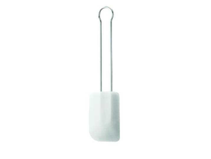 RÖSLE Teigschaber weiß, 32 cm, hochwertiger Teigspachtel als Back- und Kochhelfer, strapazierfähiges Silikon, -30°C bis +200°C, extra groß, Edelstahl 18/10, spülmaschinengeeignet, weiß/silbern