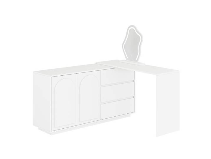 Rangement Beauté Modulable Coiffeuse Commode Miroir LED 3 Modes Plateau Extensible 140x40x75cm Chambre