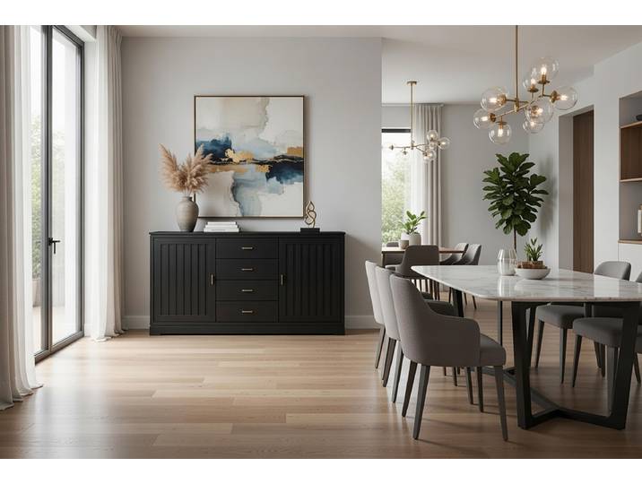 Sideboard Geriffelt Typ A 161 x 87 x 46cm Schwarz/Schwarz