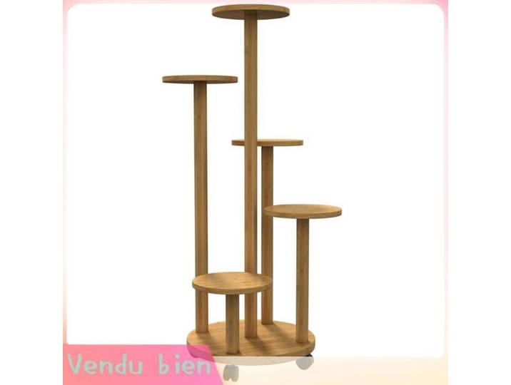 LIA Étagère plantes bambou 5 niveaux rond bois naturel