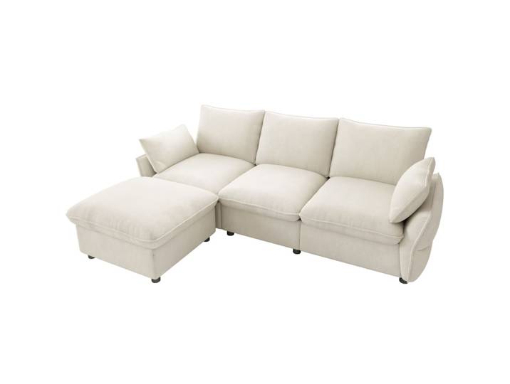 Canapé d'angle en chenille beige avec pouf 222,5x154,5x76,5 cm