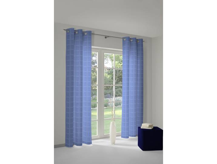 Vorhang WIRTH Toco-Karo Gr. 4, blau, B:132cm H:245cm, Chenille, Polyacryl, Gardinen, Vorhang