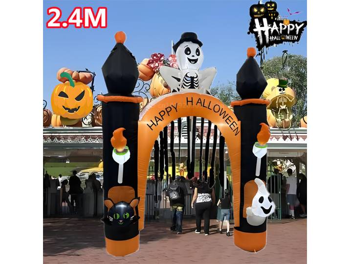 Arche Gonflable d'Halloween, Modèle de Chat Citrouille avec Lumière LED, Grand Décor Extérieur de Noël, Ornement de Vacances, Accessoire de Cour