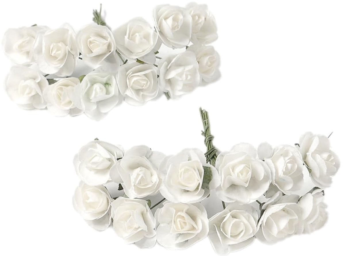 Dailygoods Kunstrozen Klein Decoratief Boeket van 12 Stuks - Papieren Mini-Rozen - Hoogte: 8 cm