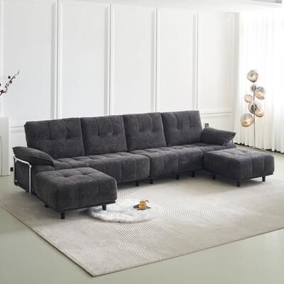Loedds 141.73-Inch 4-Seat Chenille Modular Sectional Sofa with 2 Ottomans