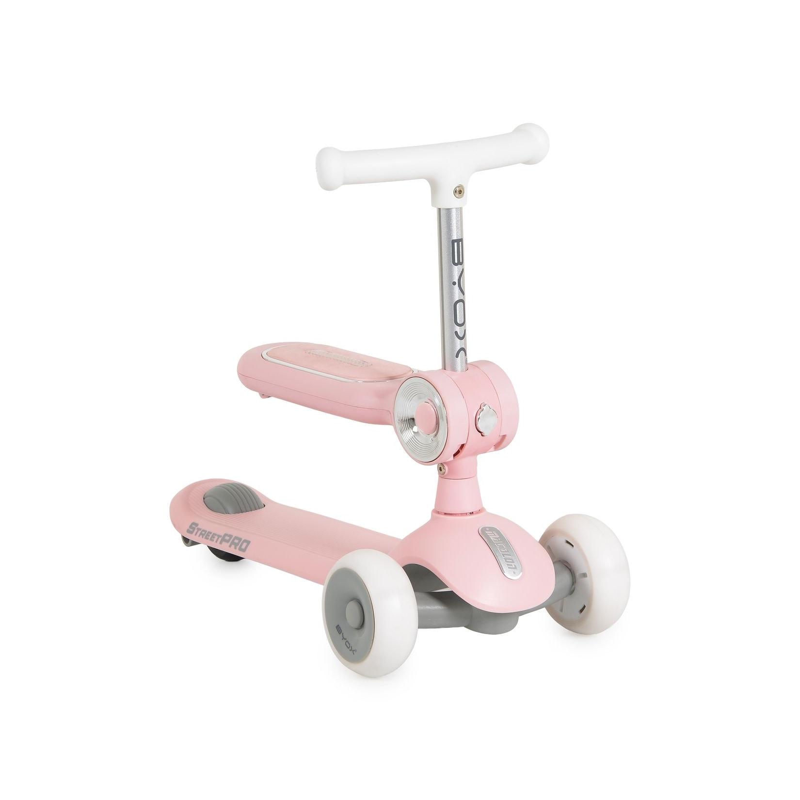 Byox Kinderroller StreetPro 2in1 Laufrad PU-Rollen Musik Licht höhenverstellbar rosa