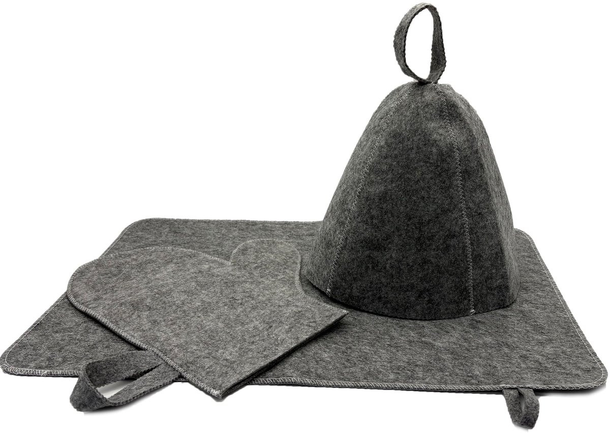 Dailygoods 3-delige sauna-accessoires set met saunahoed, saunakussen en saunahandschoenen van ademend vilt