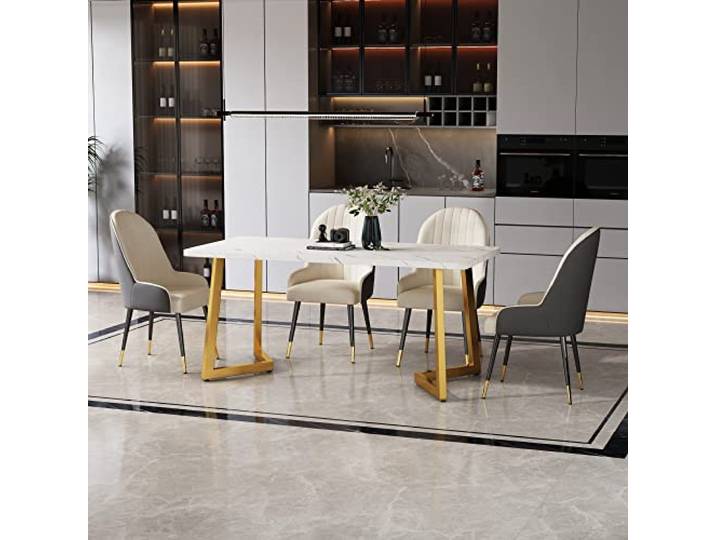 VILUXE Esstisch 117x68 cm Marmoroptik MDF Tischplatte Metallbeine Weiß Gold Moderner Esstisch, MDF Tischplatte, Metallbeine, Marmoroptik, Esszimmer und Küche