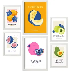 POSTER Set Mit 6 Lebensmittel Und Ernährungs Tropische Umgebung A3 & A4 Weißer Rahmen