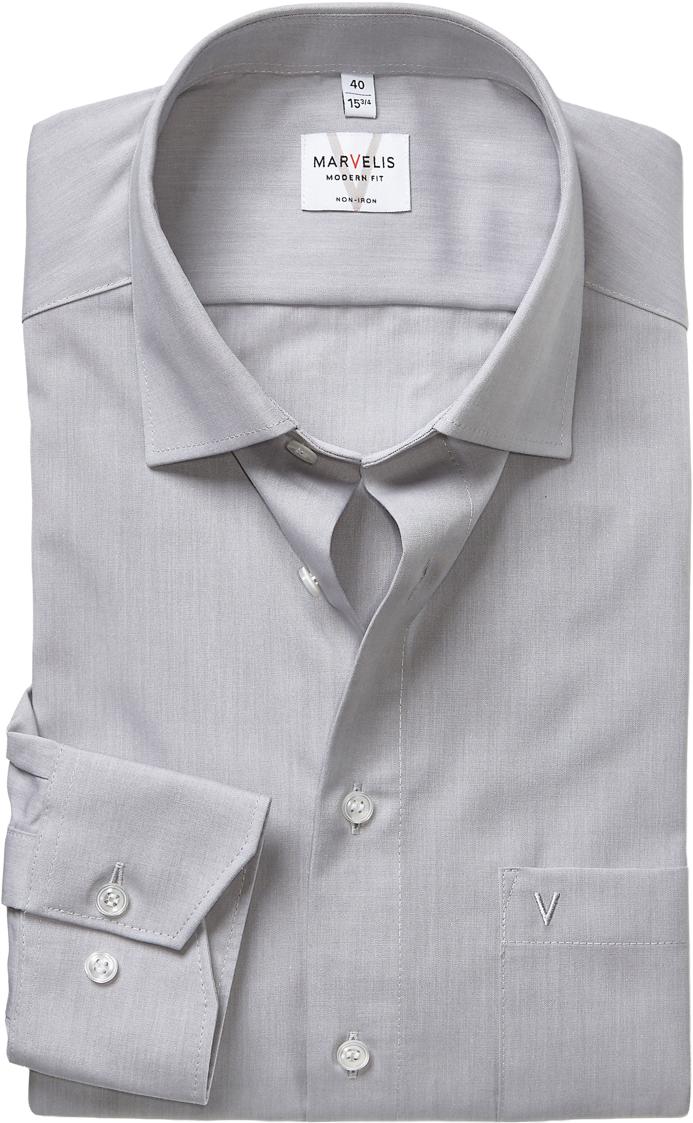 Langarmhemd MARVELIS, Herren, Gr. 44, N-Gr, grau (mittelgrau), Web, Obermaterial: 100% Baumwolle, tailliert normal, 2-Knopf-Manschette, Hemden Langarmhemd, Businesshemd, Basic, New-Kentkragen, leicht tailliert