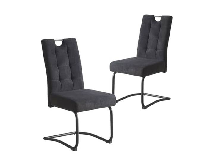 B&D home Sofia Esszimmerstühle 2er Set, Webstoff Anthrazit Freischwinger Schwingstuhl, Gepolsterte Sitzschale mit Griff, Metallkufe schwarz, Retro-Industrial Design