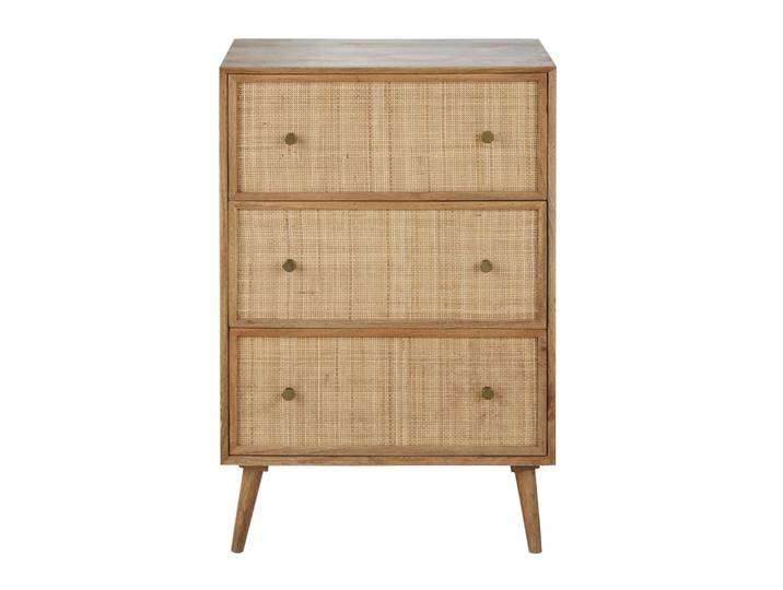 Vintage hohe Kommode mit 3 Schubladen aus Mangoholz und Bambus, 65 cm breit