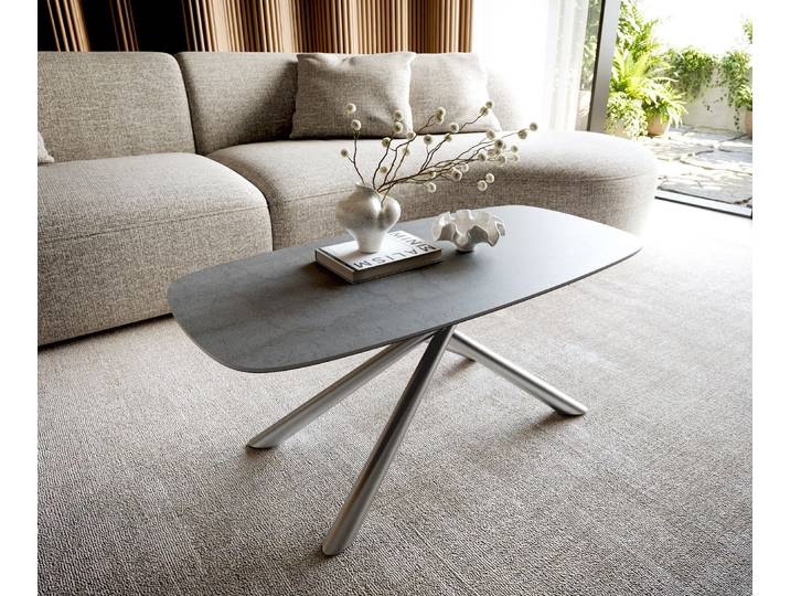 DELIFE Couchtisch Edge Boot 100x50 cm Keramik Beton Grau Sarity Edelstahl gebürstet, Couchtische