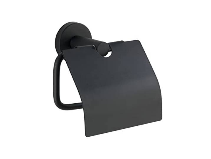 WENKO Bosio toiletrolhouder met deksel RVS zwart mat