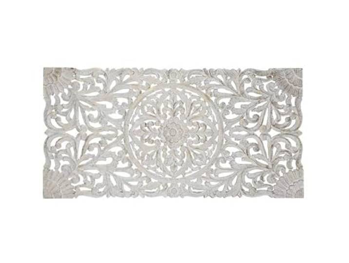 DRW Kopfteil für Bett, 180 cm, Mandala-Holz, geschnitzt, Weiß und Gold, 193 x 92 x 79 cm