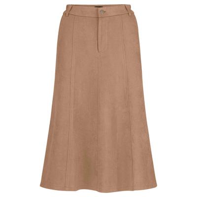 Maxirock GOLDNER "Kurzgröße A-Linienrock mit Teildehnbund", Damen, Gr. 23, taupe, Modern, figurumspielend, Röcke Maxirock, setlicher Gummizuig