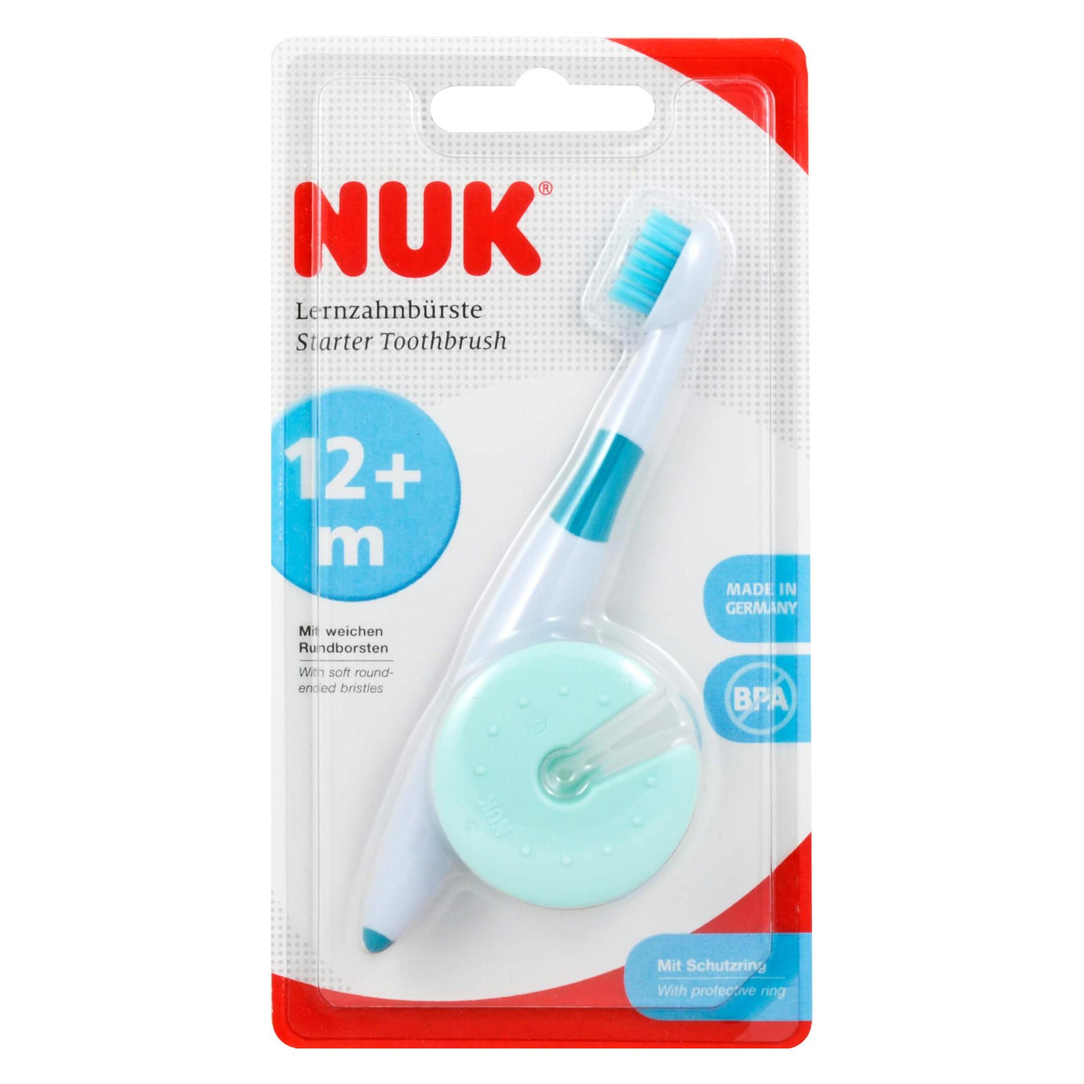 NUK Lernzahnbürste, inkl. Schutzring, sichere Pflege der ersten Zähne, BPA-frei, 1 Stück (Weich) (03757519)
