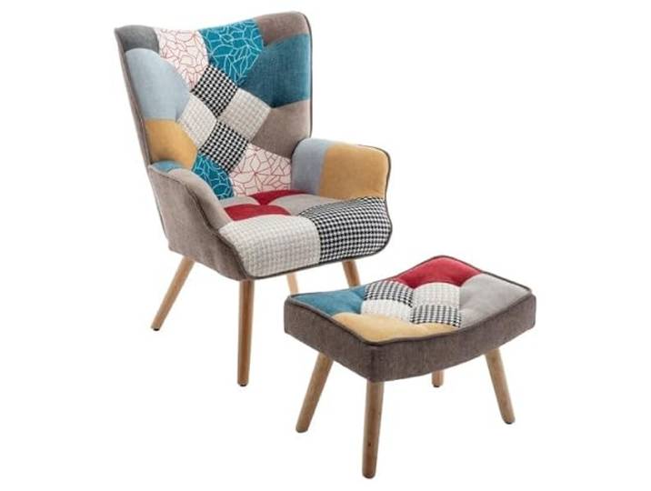 Totò Piccinni Sessel mit Hocker Design Patchwork Beine aus Buchenholz (Patchwork Party)