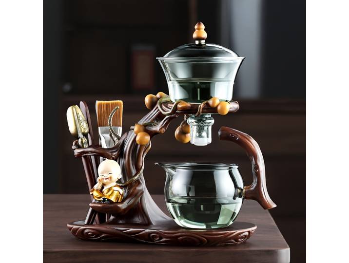 Service à thé automatique créatif en verre en forme de cinq, théière semi-automatique, théière magnétique, avec 6 tasses, T