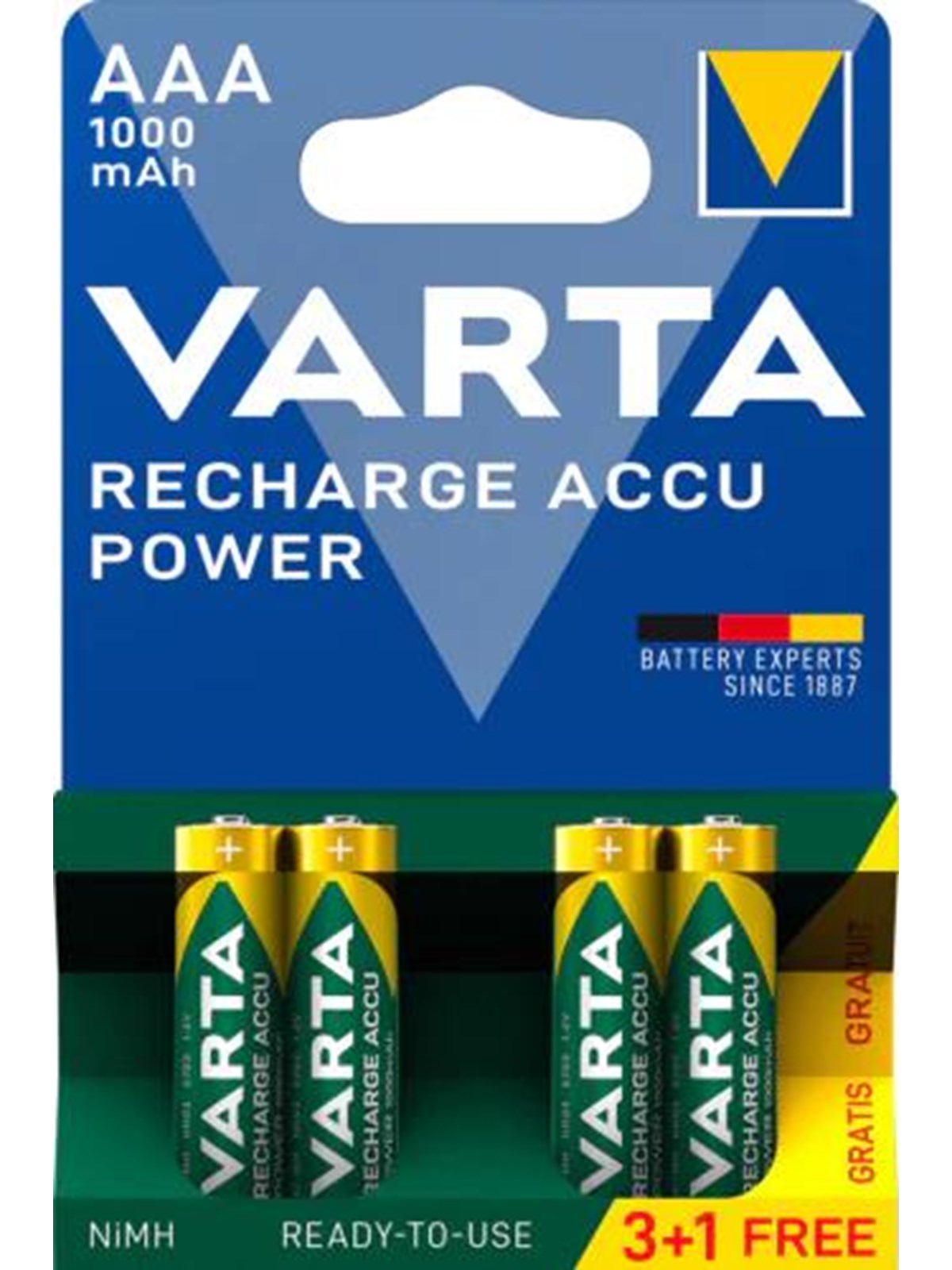 VARTA Recharge Charge Accu Power AAA 1000 mAh 4-Pack (3+1)