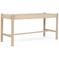 Bank Enisa aus Eichenholz und Papiergarn - 90 cm, Whitewash/Cream