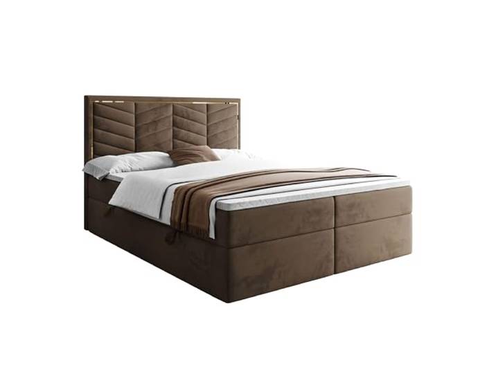Lookway Boxspringbett Aurora mit Bettkasten & Topper Modernes Stauraumbett mit Taschenfederkernmatratze & elegantem Kopfteil für erholsamen Schlaf (Braun (Royal Velvet 196), 140x200)