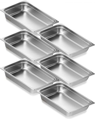 VEVOR Set van 6 roestvrijstalen stoompannen met anti-aanbaklaag, zilver, Hoogte: 10,7 cm