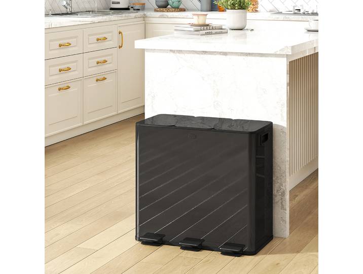 HOMCOM Poubelle Tri Sélectif 3x20L Noir Seaux Amovibles
