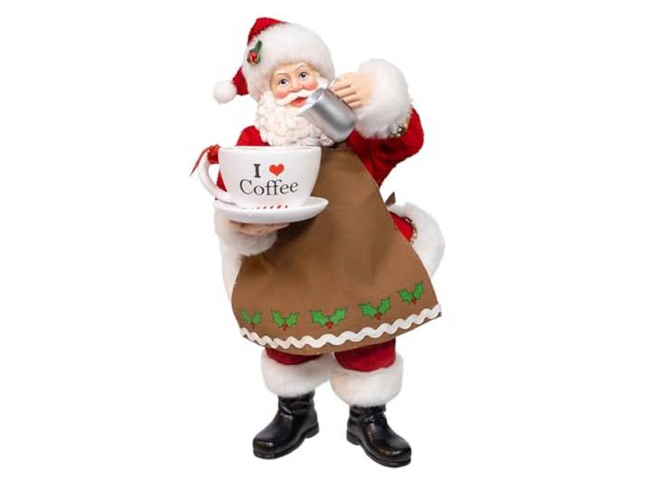 Kurt Adler Fabriché Weihnachtsmann mit übergroßer Kaffeetasse und Sahnekännchen, 26,7 cm
