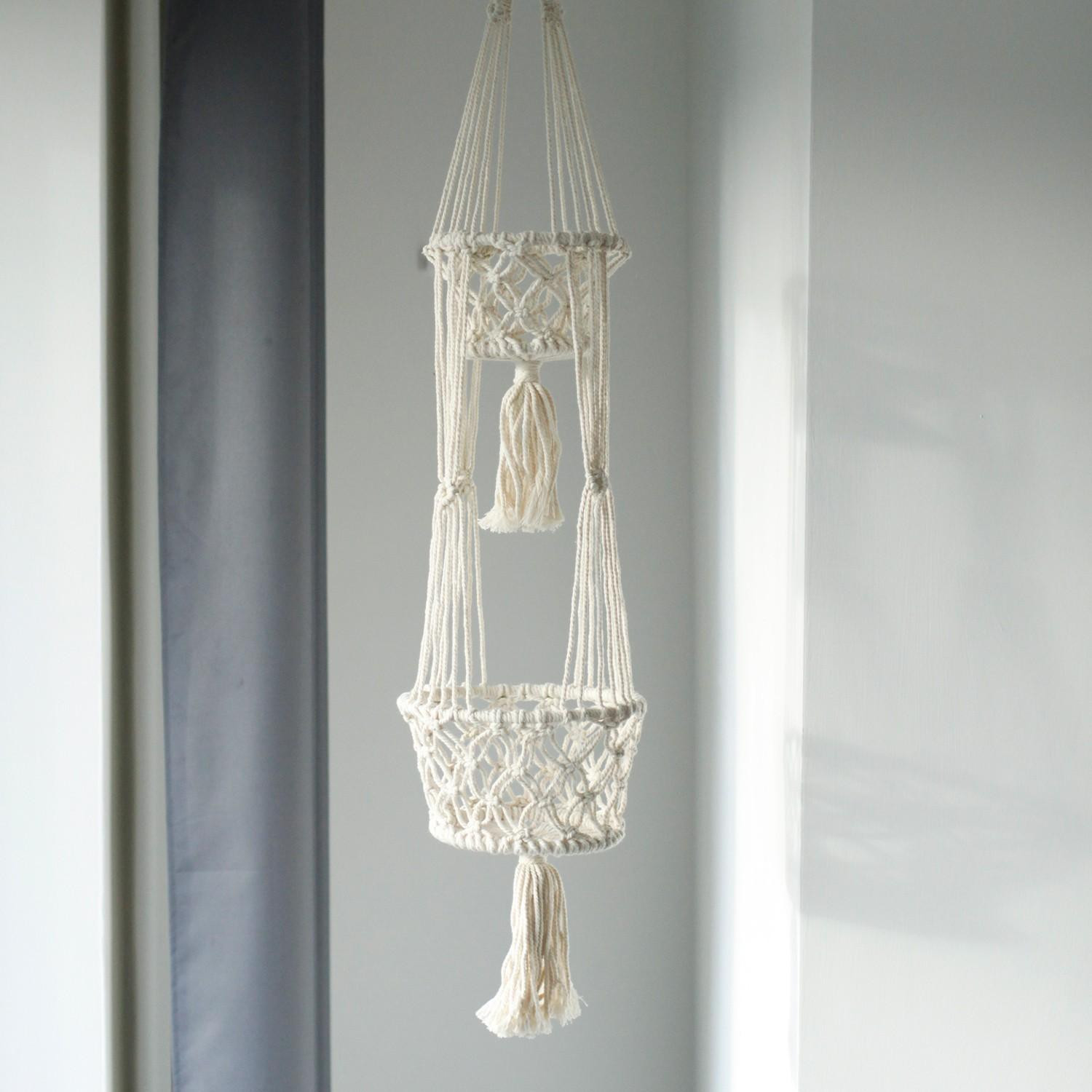 Ancient Wisdom Macramé plantenbak - Dubbel - Hangend