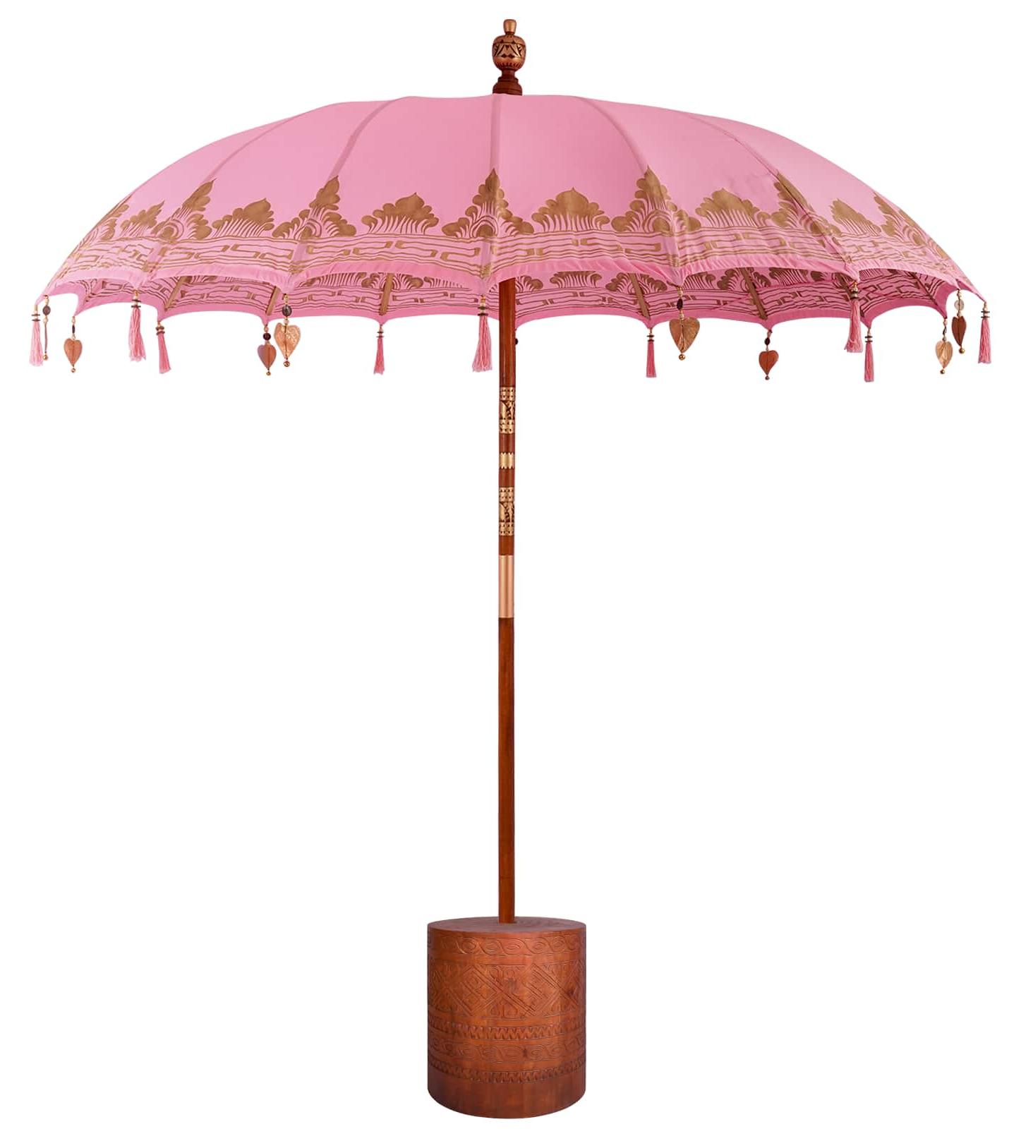 Balinesischer Sonnenschirm mit Sockel Pink und Braun