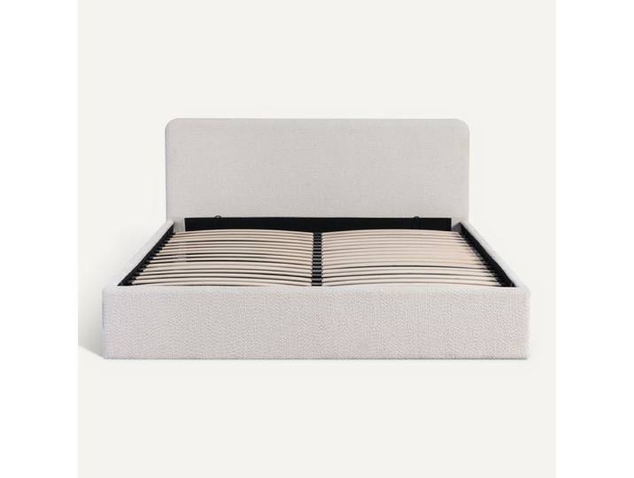Lit coffre 160x200 cm tissu bouclette beige LYLA