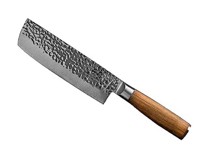 Sallys Nakiri Messer- aus rostfreiem Damaszener-Stahl - Griff aus hochwertigem Olivenholz, inkl. edler Holzbox zur sicheren Aufbewahrung, 67-lagigen VG-10-Damaskus-Stahl